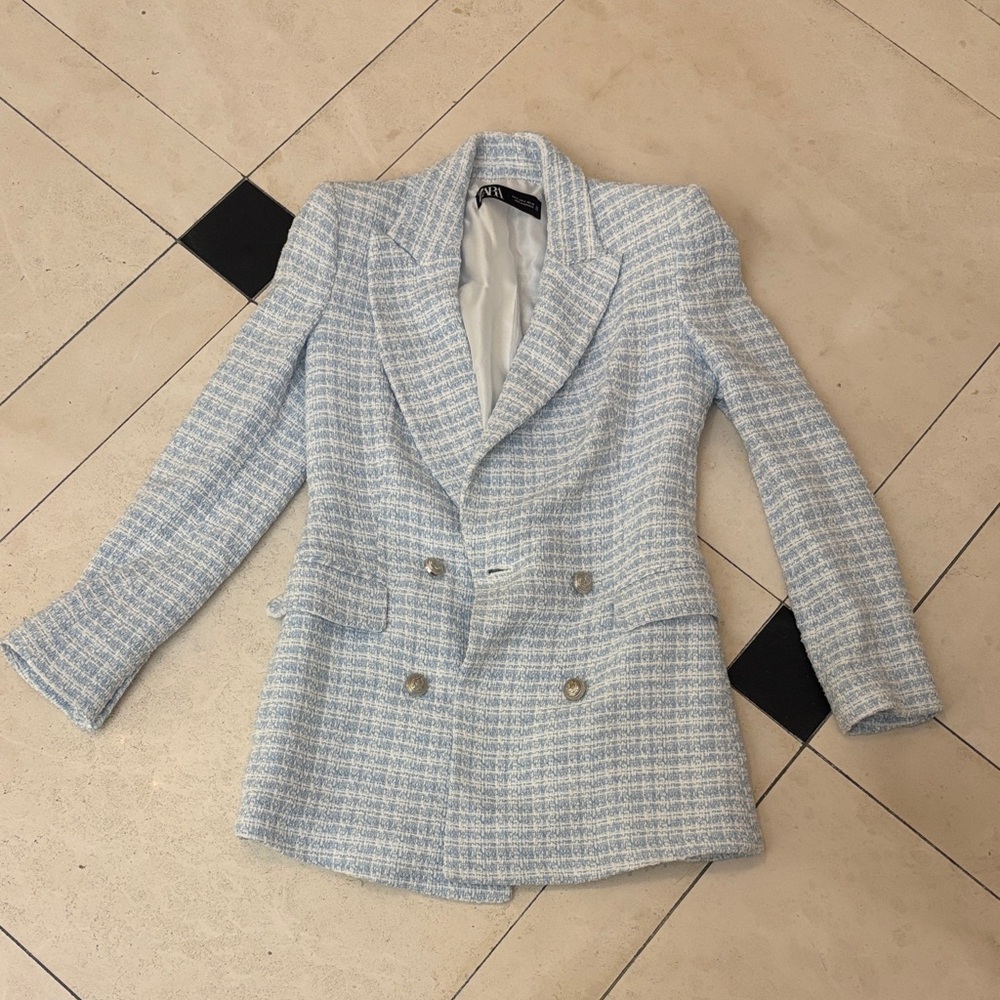 ZARA Women's Blue Tweed Blazer